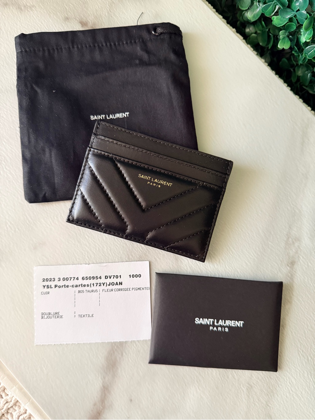 Saint Laurent Ysl Black Quilted Leather Card Case With Gold Logo